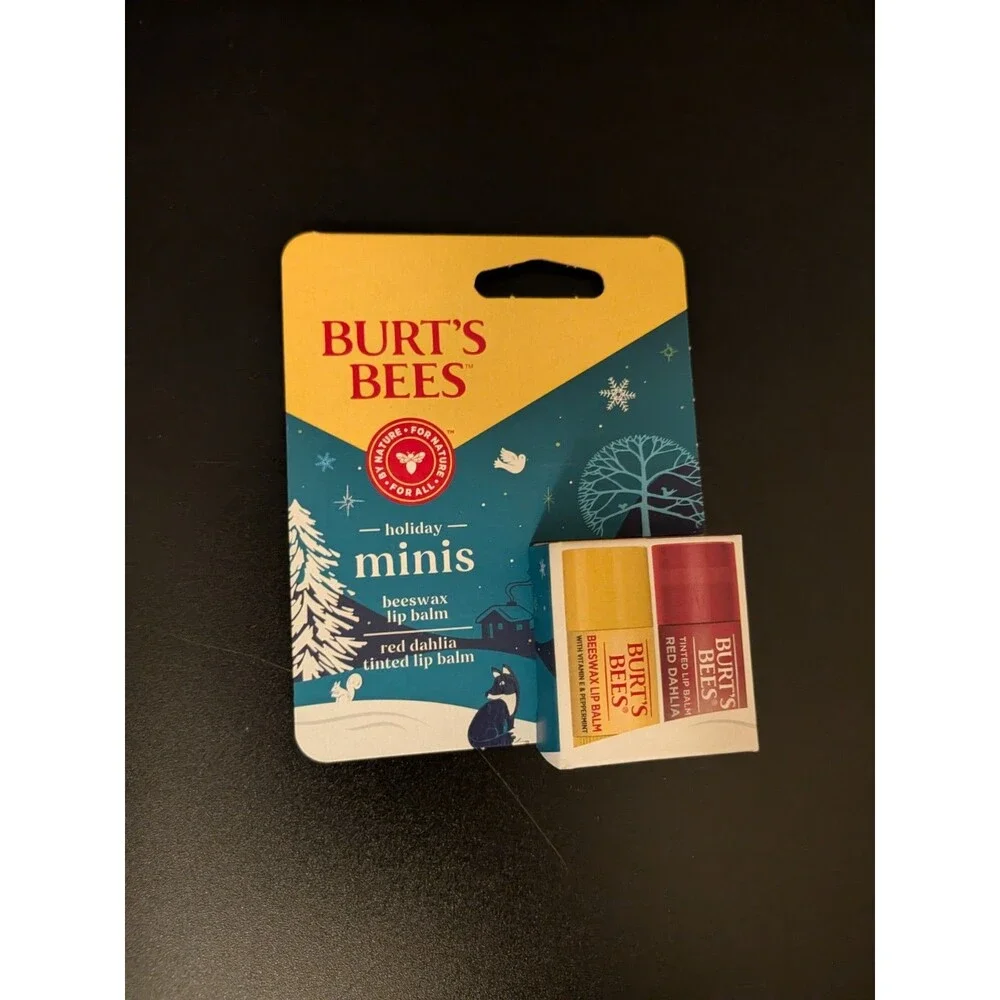 3 Burt's Bees Holiday Minis 2 Pack Original & Red Dahlia & Rose Mini Lip Balms